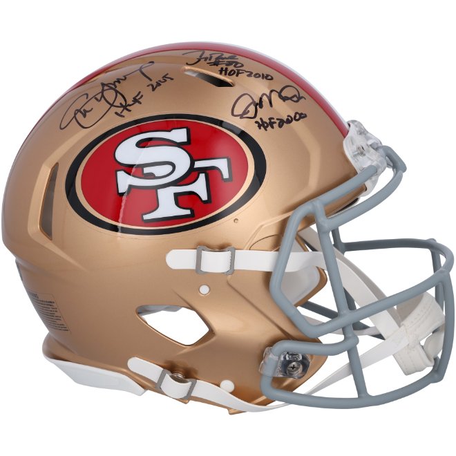 Joe Montana, Steve Young and Jerry Rice San Francisco 49ers Autographed Riddell Speed Authentic Helmet with Multiple Inscriptions