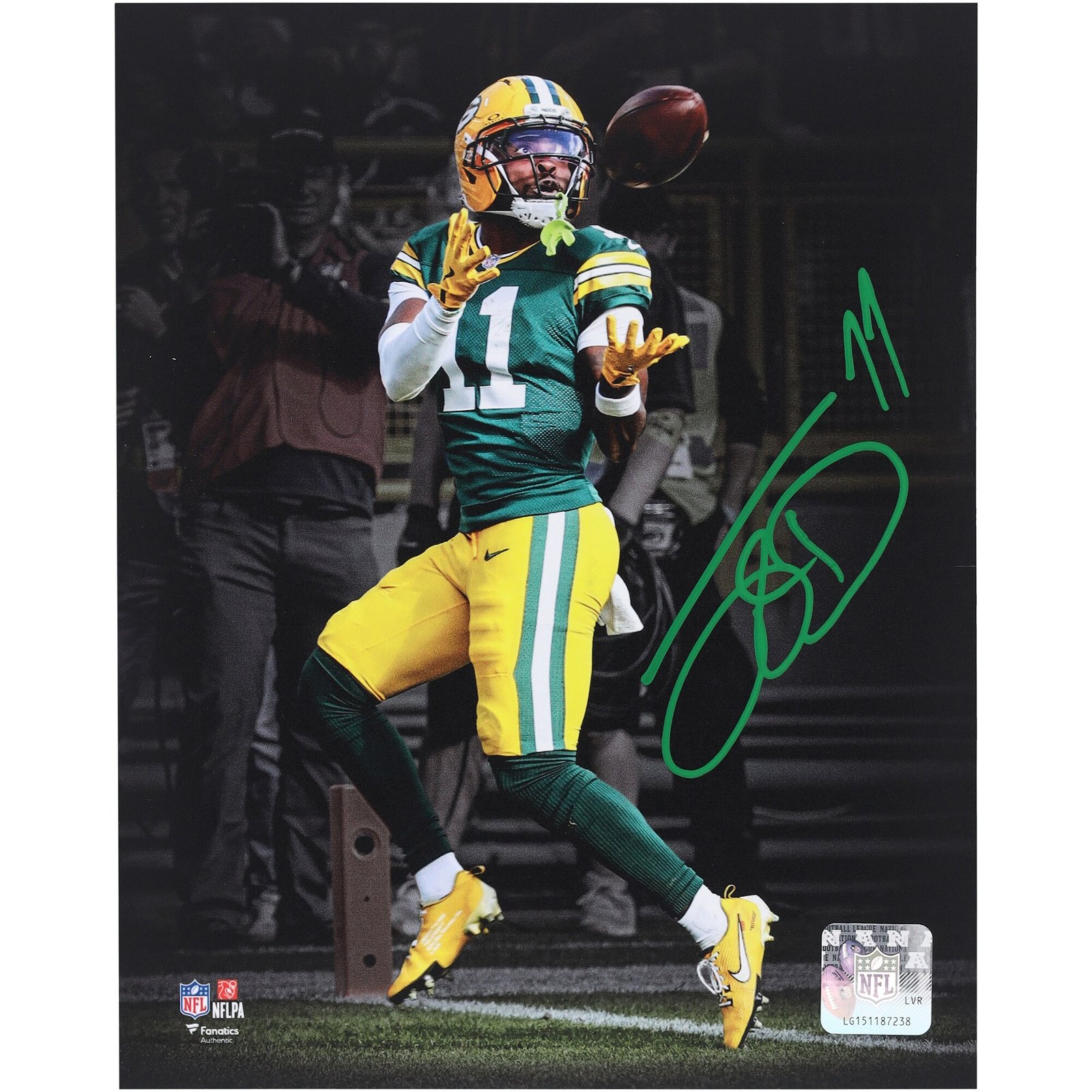 Jayden Reed Autographed 8 by 10 Touchdown Catch Photograph