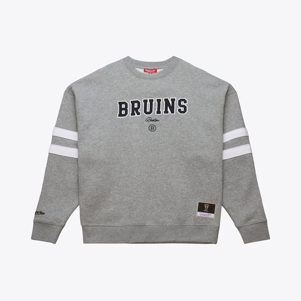 Women's Mitchell & Ness Heather Gray Logo Lightweight Pullover Sweatshirt
