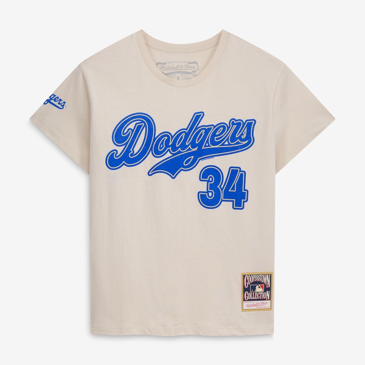 Women's Los Angeles Dodgers Fernando Valenzuela Mitchell and Ness Cream Cooperstown Name and Number Throwback T-Shirt