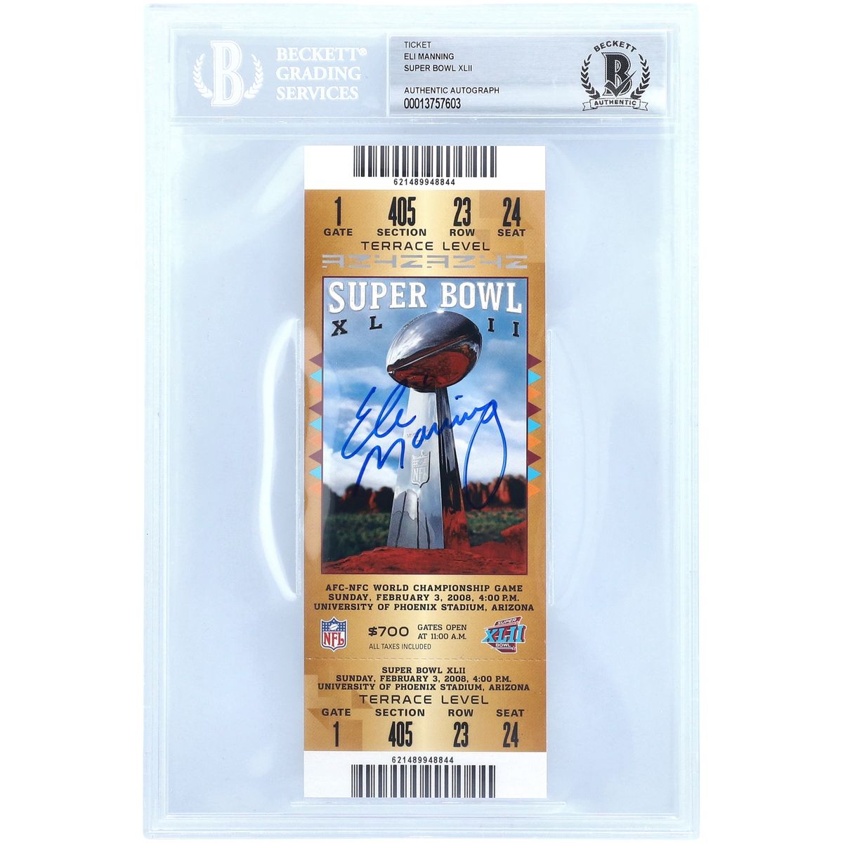 Eli Manning Signed Super Bowl XLII Ticket by Fanatics Authentic