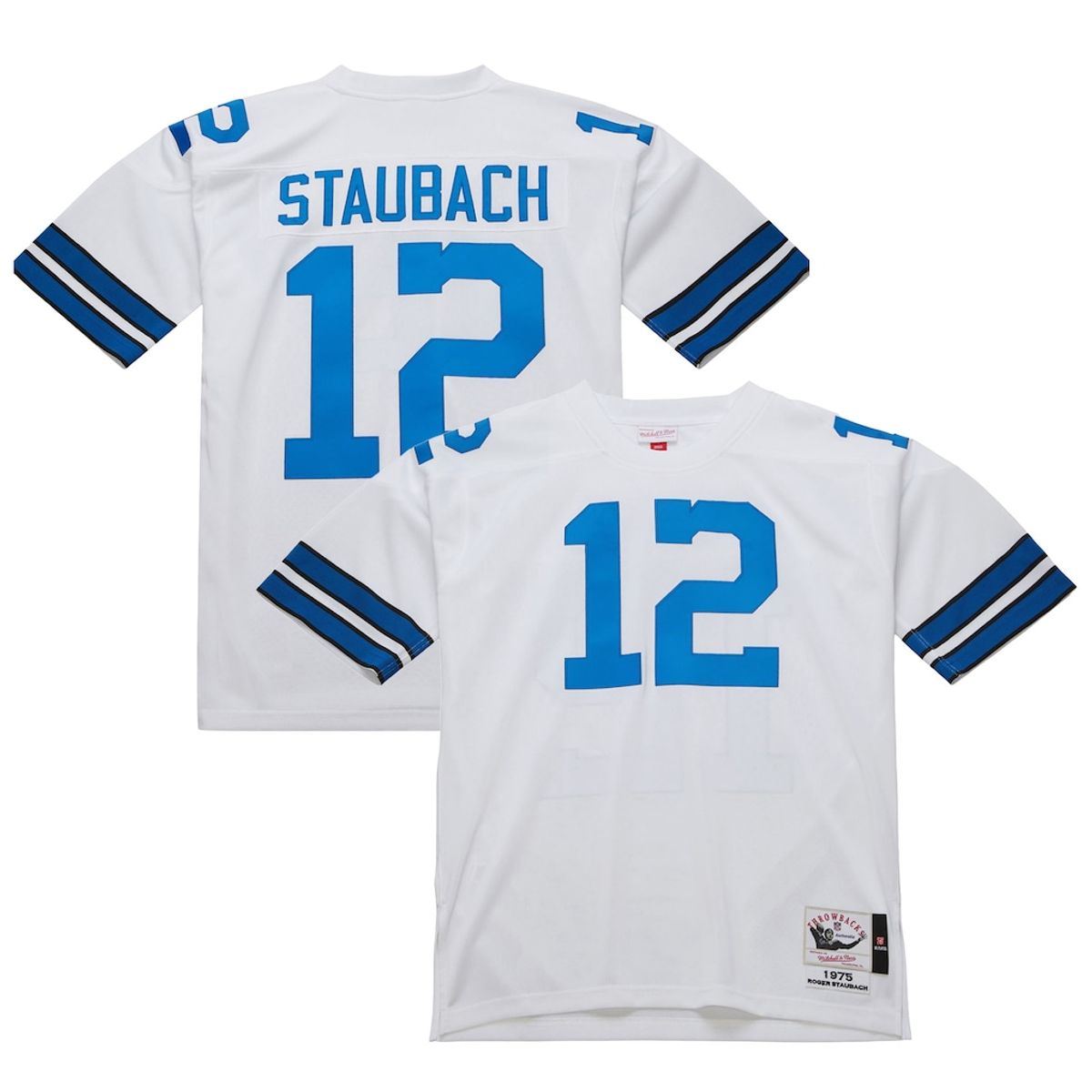 Men's Roger Staubach White 1975 Authentic Throwback Retired Player Jersey by Mitchell & Ness