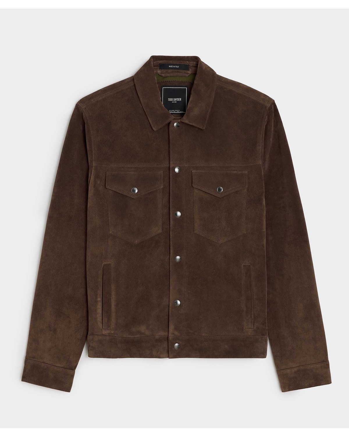 Todd Snyder Italian calf suede Dylan trucker jacket in Rich Brown