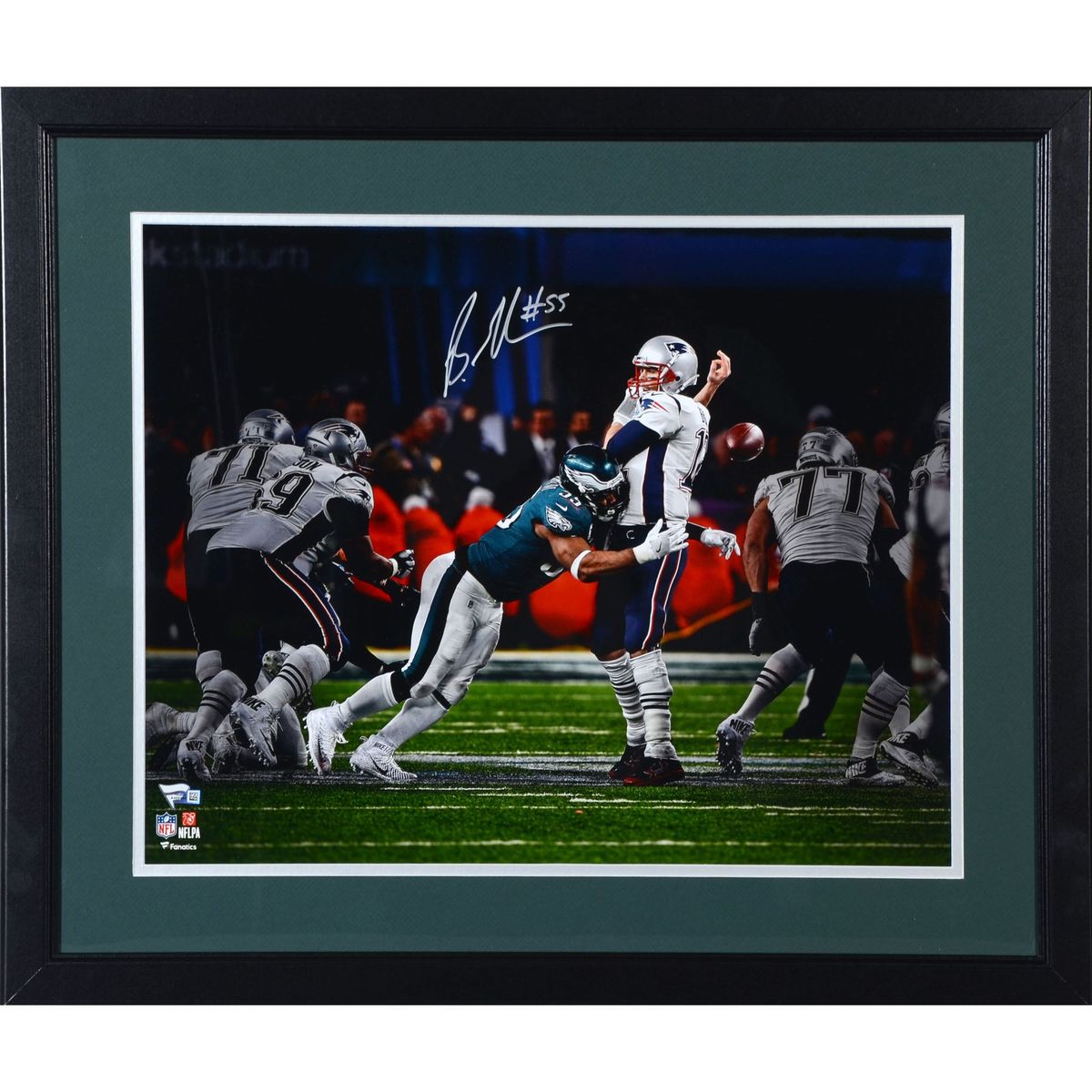 Brandon Graham Framed Signed 16 by 20 Sack Fumble Super Bowl LII Photograph