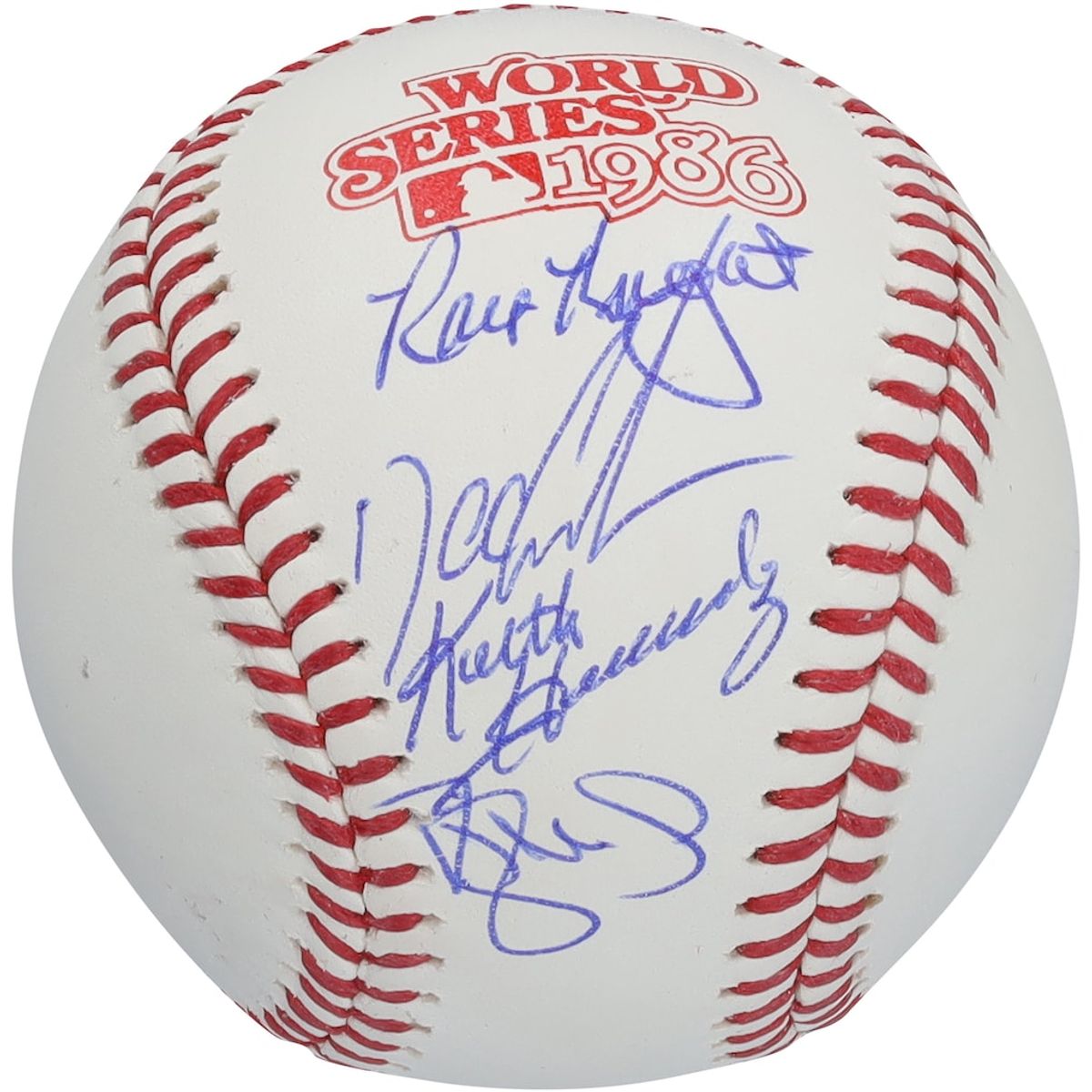 Strawberry, Gooden, Hernandez and Knight Signed 1986 World Series Logo Baseball