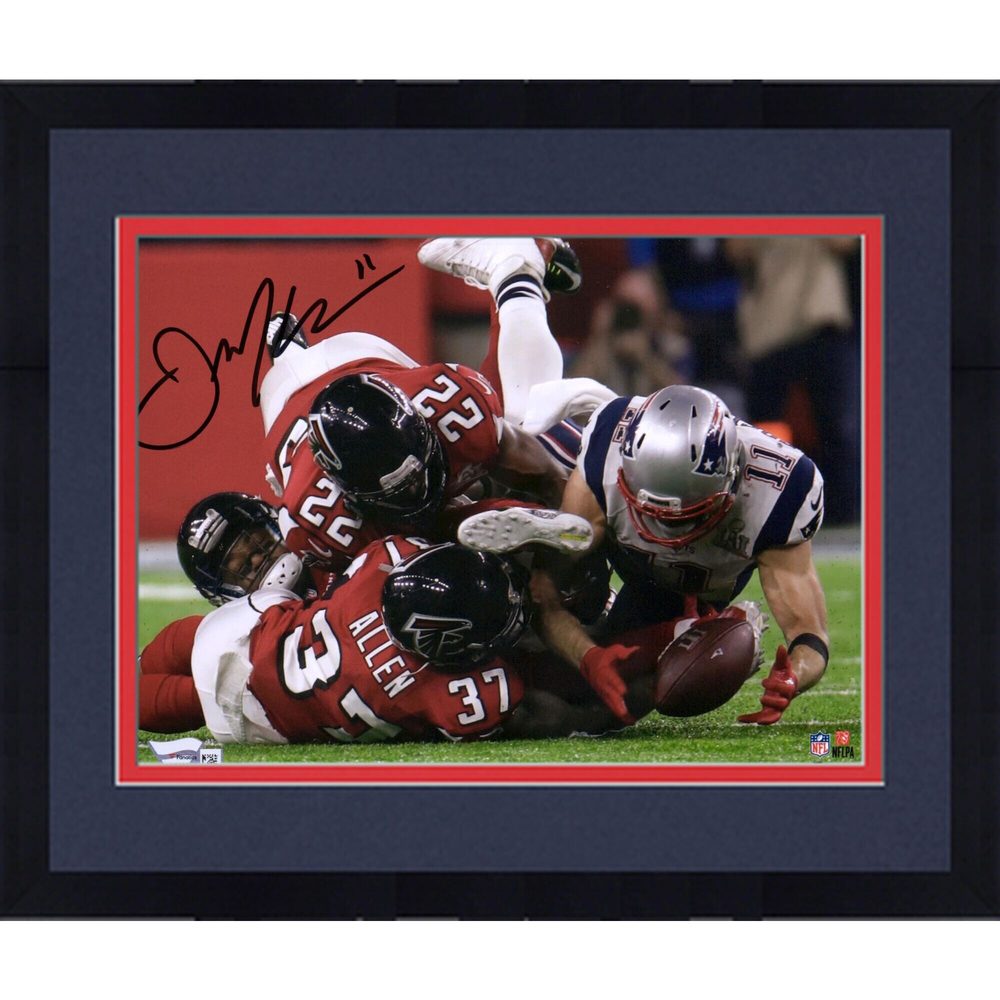 Framed Julian Edelman Autographed Super Bowl LI Catch 8 x 10 Photograph