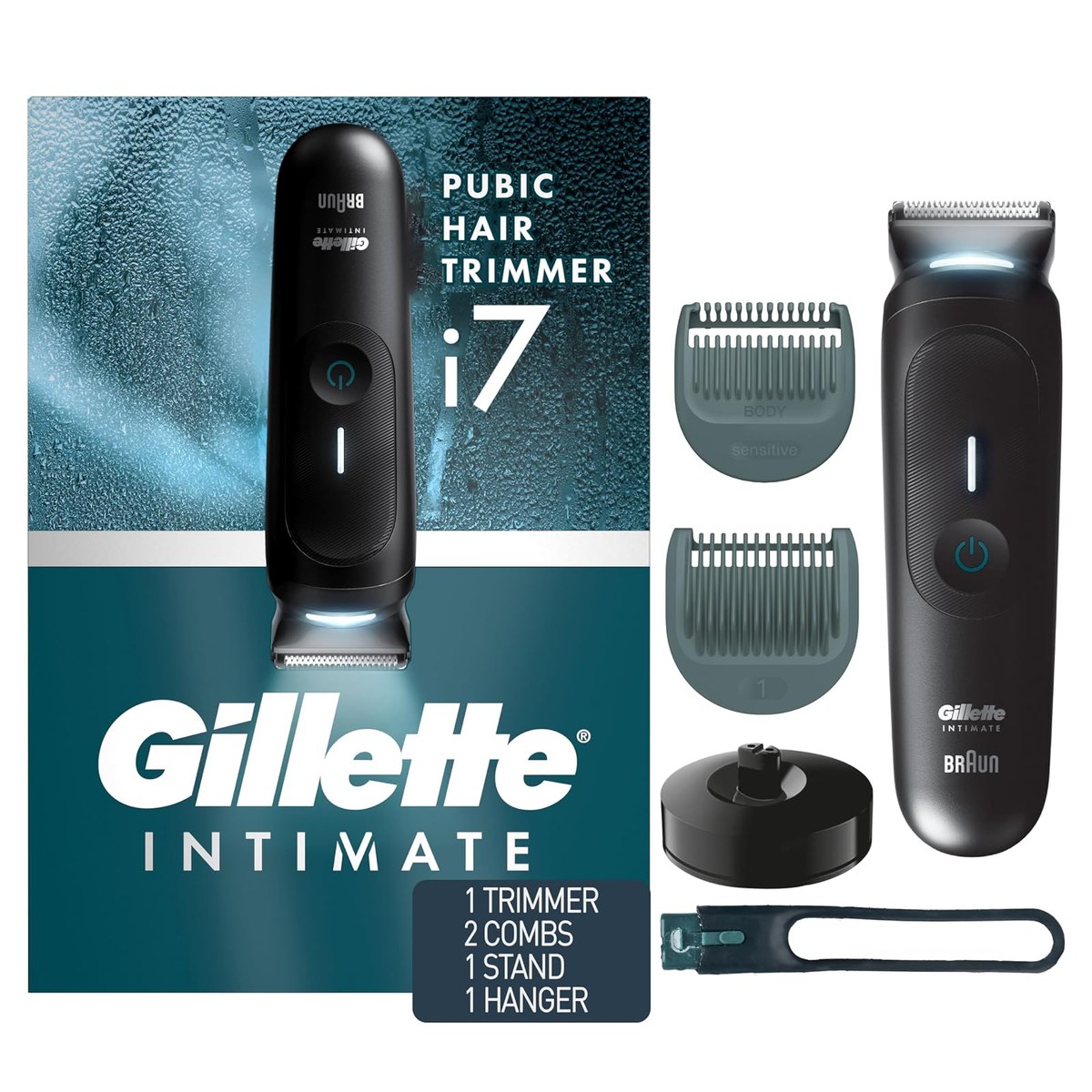 Gillette Intimate pubic hair trimmer for men on a white background