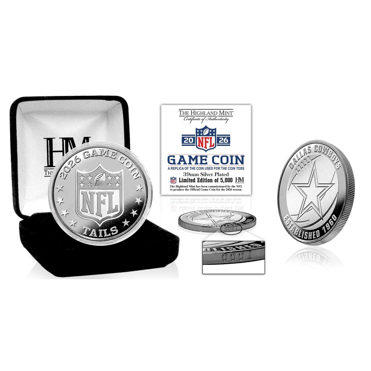 Dallas Cowboys Limited Edition 2026 Silver-Plated Game Flip Coin by The Highland Mint