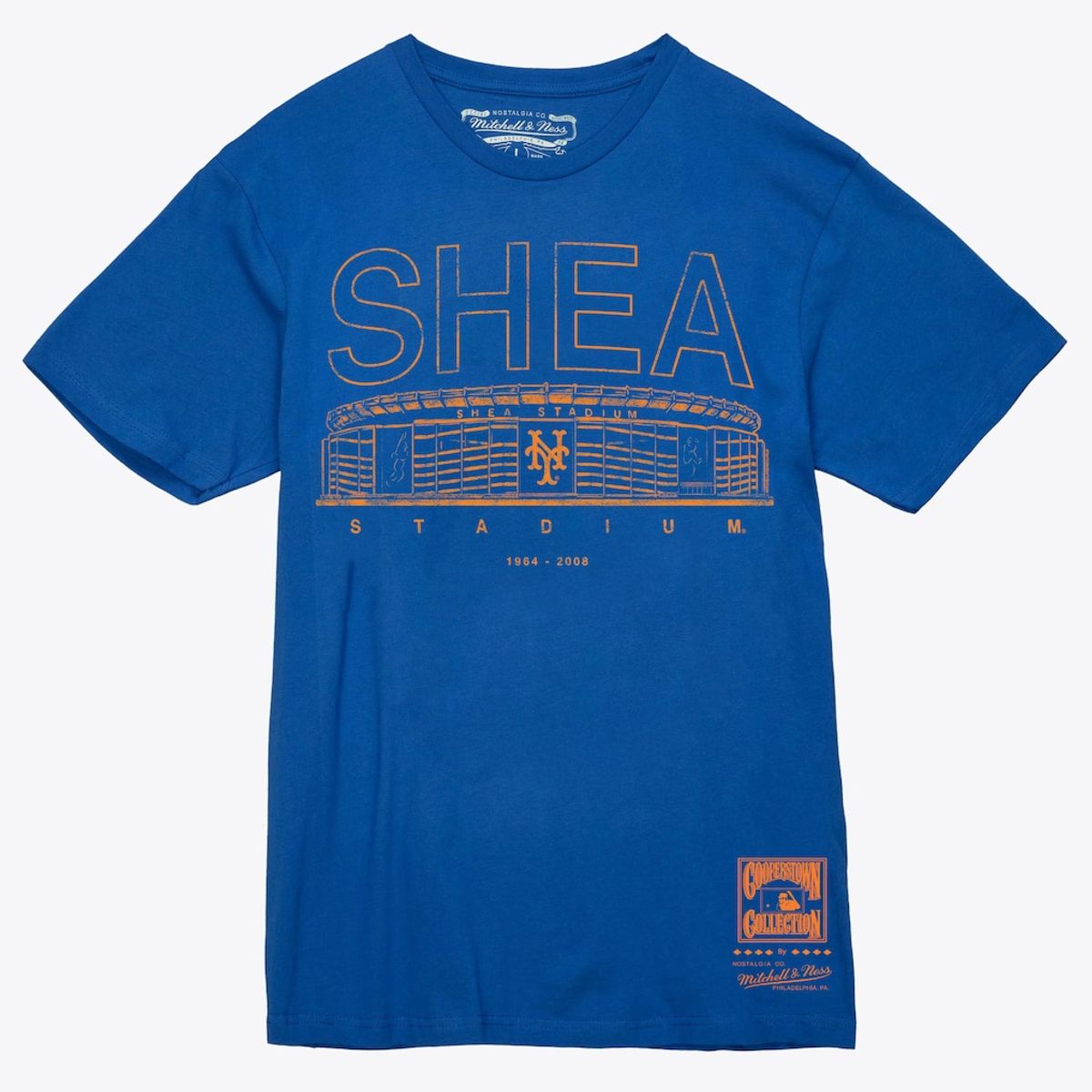 New York Mets Royal Shea Stadium Logo T-Shirt by Mitchell & Ness
