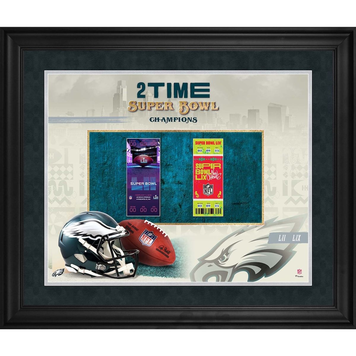 Super Bowl LIX Champions Framed 20 by 24 Two-Time Ticket Collage