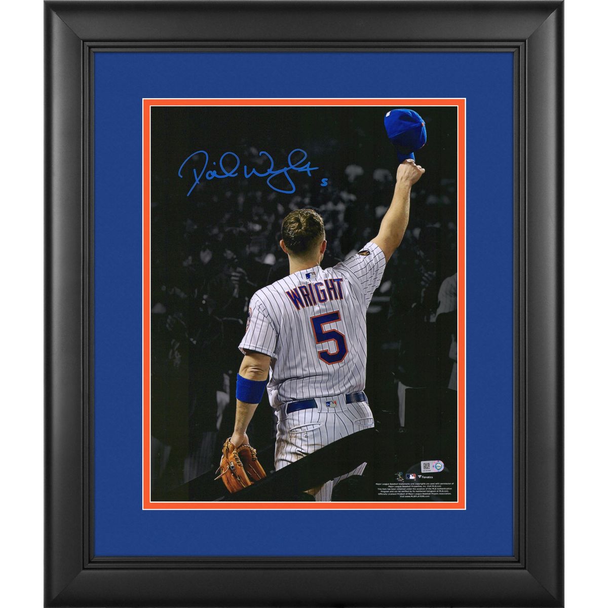 David Wright Framed Signed 11 by 14 Cap Tip Spotlight Photograph
