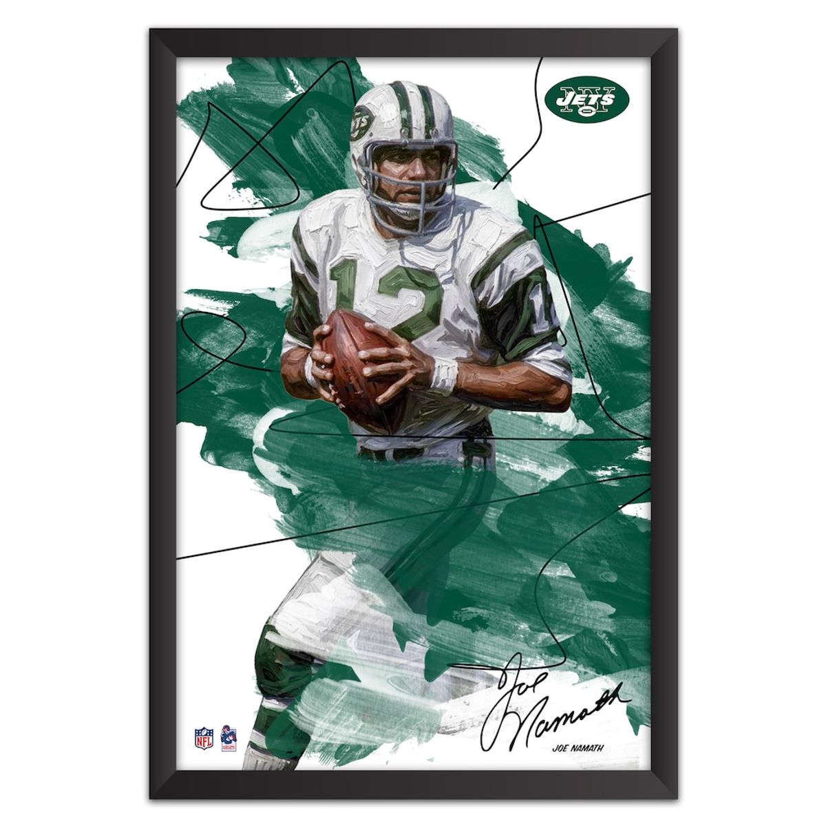 Joe Namath New York Jets 14 by 20 Brush Stroke Framed Art Print