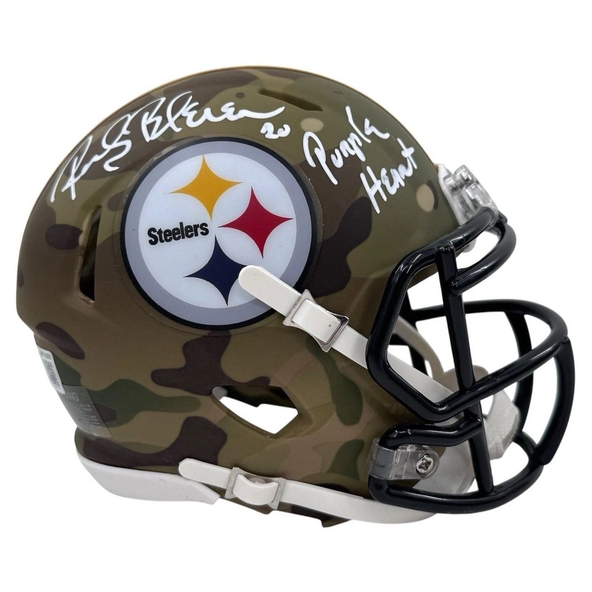 Rocky Bleier Signed Camo Mini Helmet Inscribed Purple Heart, Beckett Witnessed