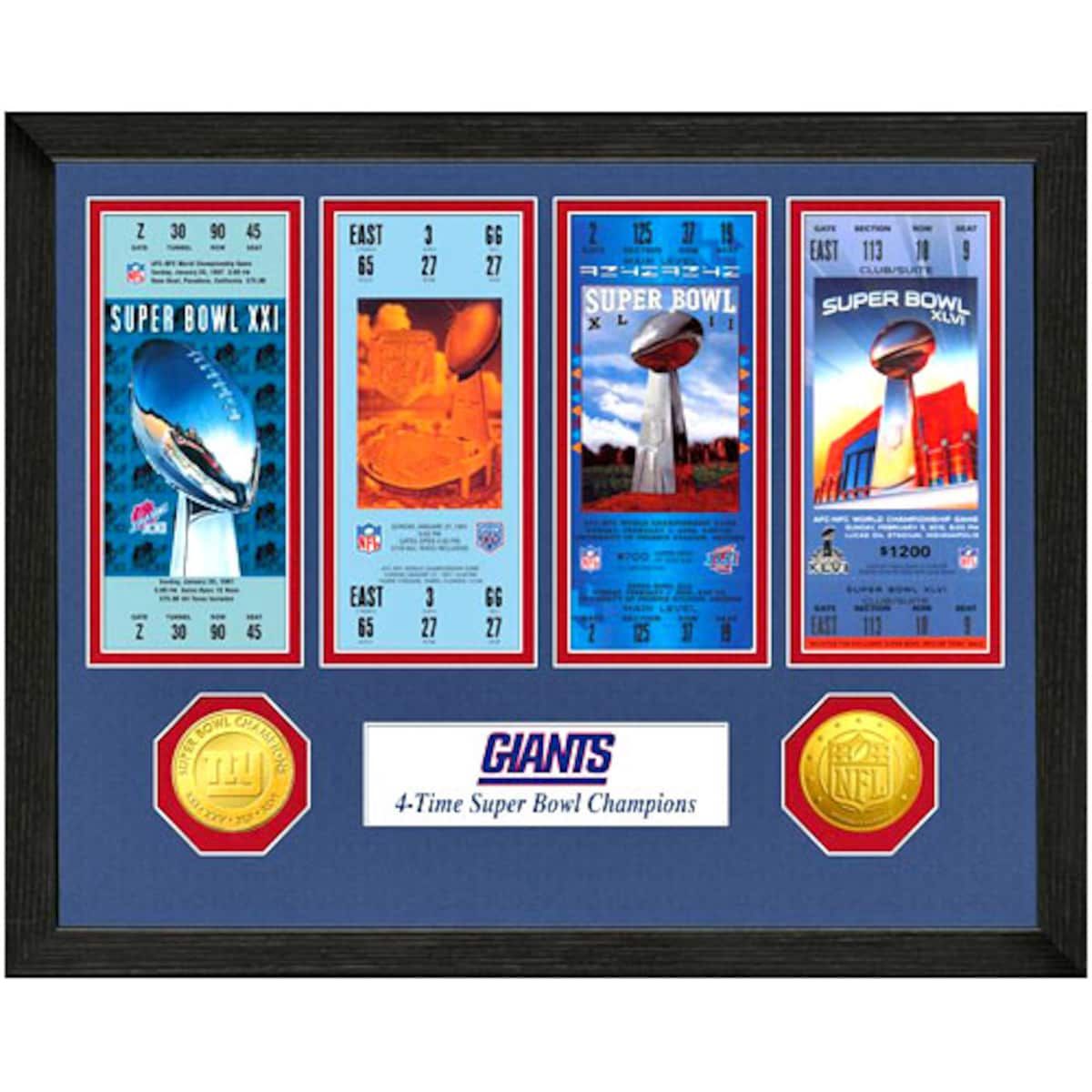 New York Giants Super Bowl Ticket Collection Wall Frame by The Highland Mint