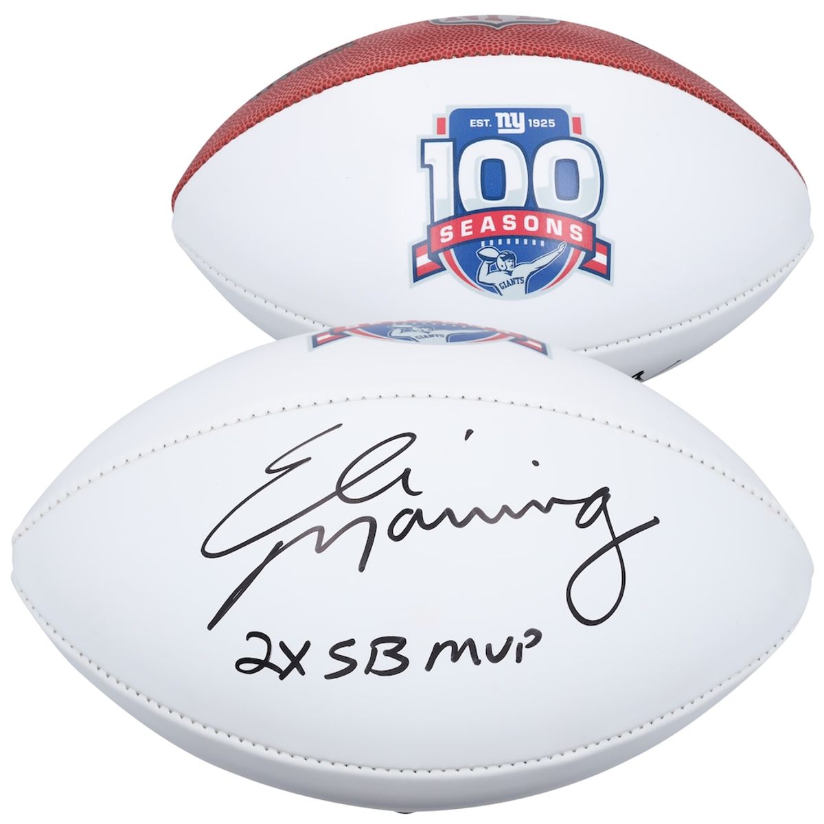 Eli Manning Signed Wilson 100th Season White Panel Football, Inscribed 2x SB MVP