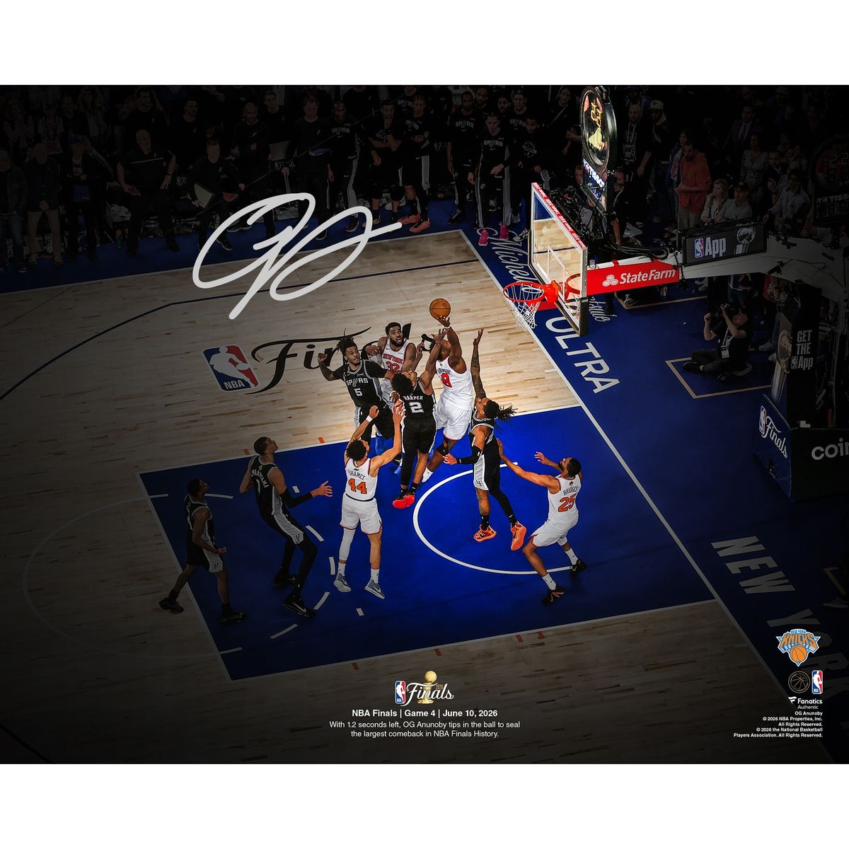OG Anunoby Signed 16 x 20 Photograph of the 2026 Finals Game 4 Winning Tip-In