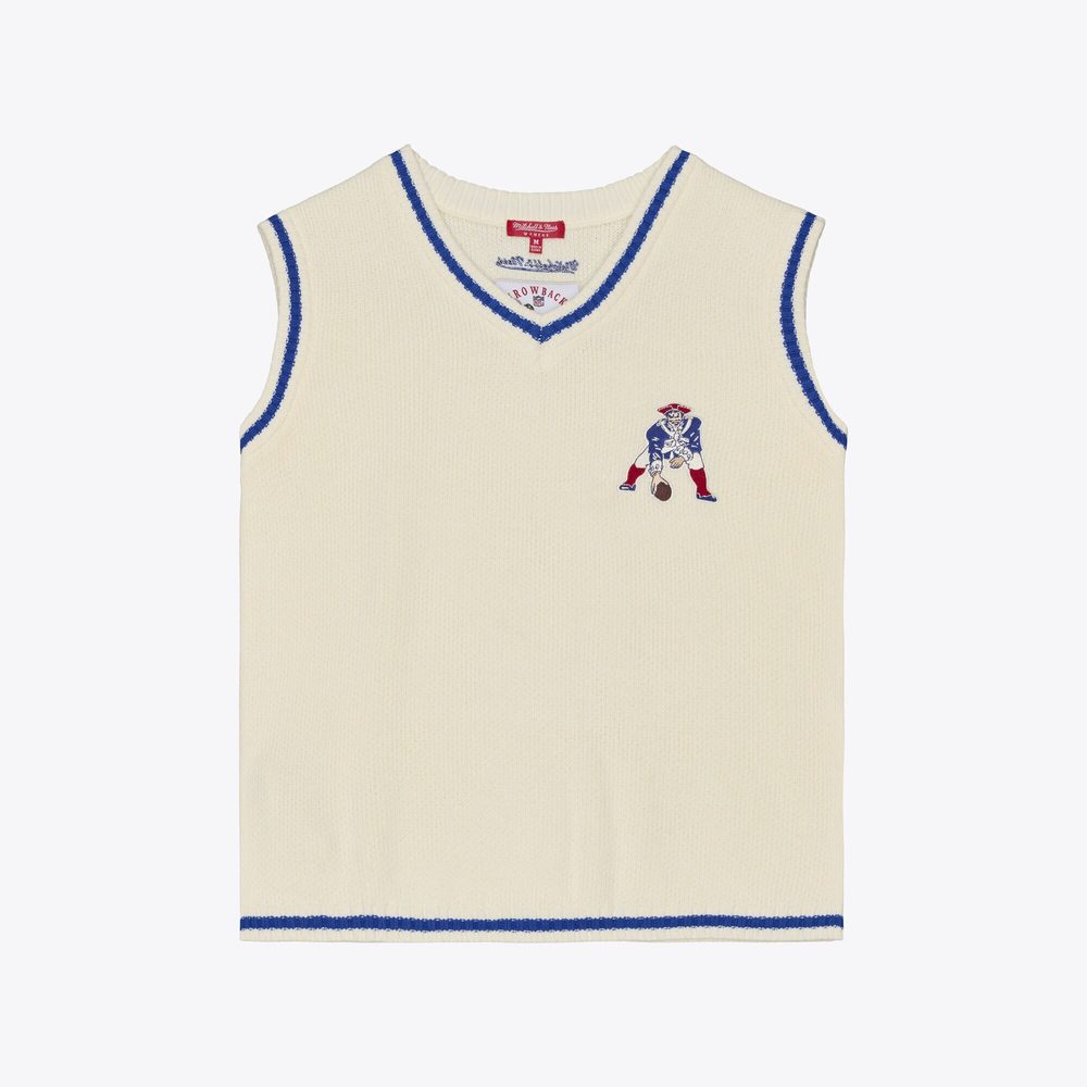 Mitchell & Ness Women's Retro Roots V-Neck Sweater Vest, Cream