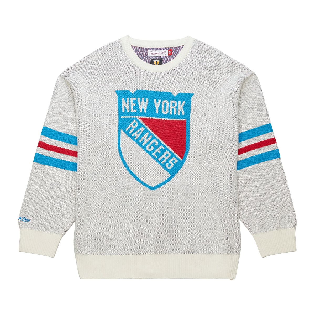 New York Rangers Centennial Retro Logo Sweater in Cream by Mitchell & Ness