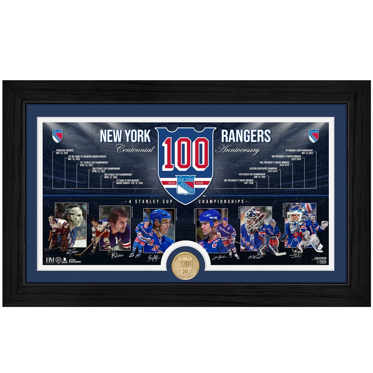 New York Rangers 12 x 20 Centennial Bronze Coin Timeline Photo Mint by Highland Mint