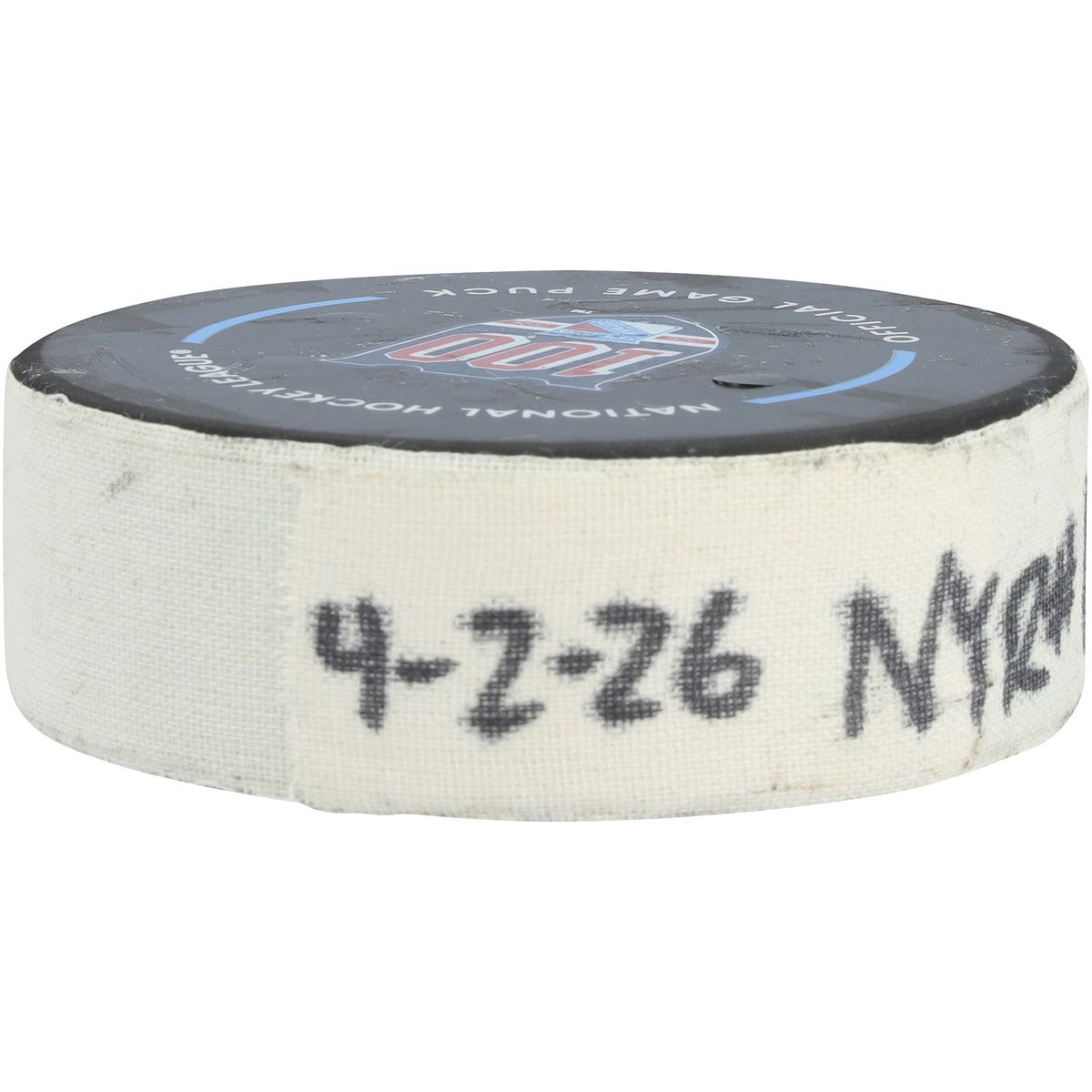 Adam Fox Game-Used Goal Puck from April 2, 2026 vs the Montreal Canadiens