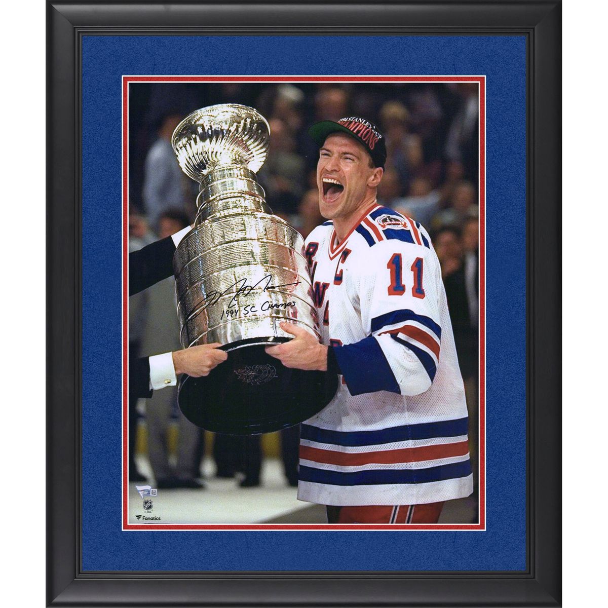 Mark Messier Signed and Inscribed 16 x 20 Framed Photograph Receiving the Stanley Cup