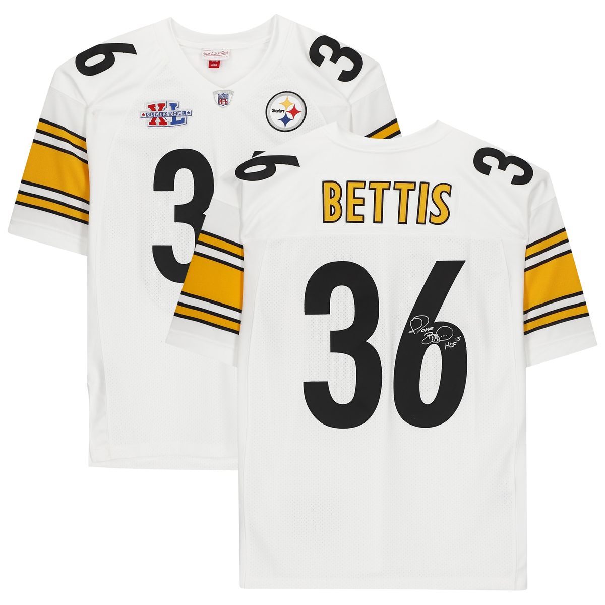 Jerome Bettis Signed White Super Bowl XL Authentic Mitchell & Ness Jersey, Inscribed HOF 15