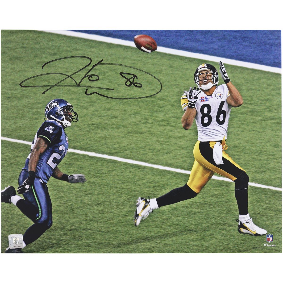 Hines Ward Signed 16 by 20 Super Bowl XL Catch Photograph