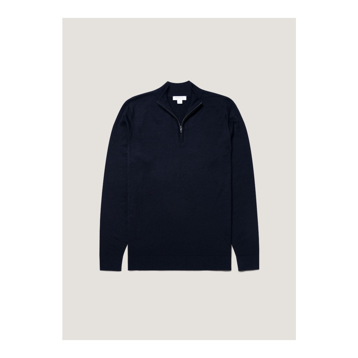 Sunspel Extra-Fine Merino Wool Half Zip, Light Navy