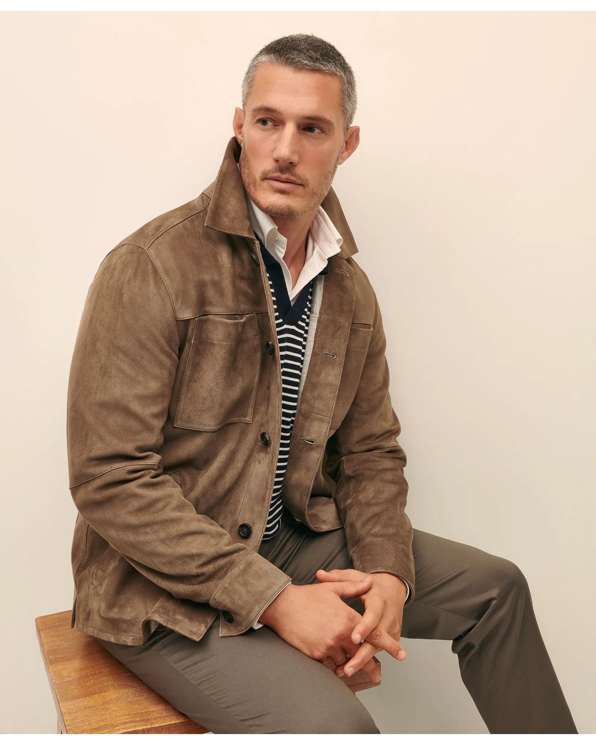 Brooks Brothers suede shirt jacket in brown
