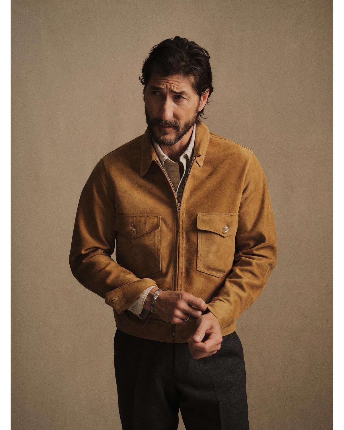 Buck Mason Mojave full-grain lambskin suede station jacket in Prairie
