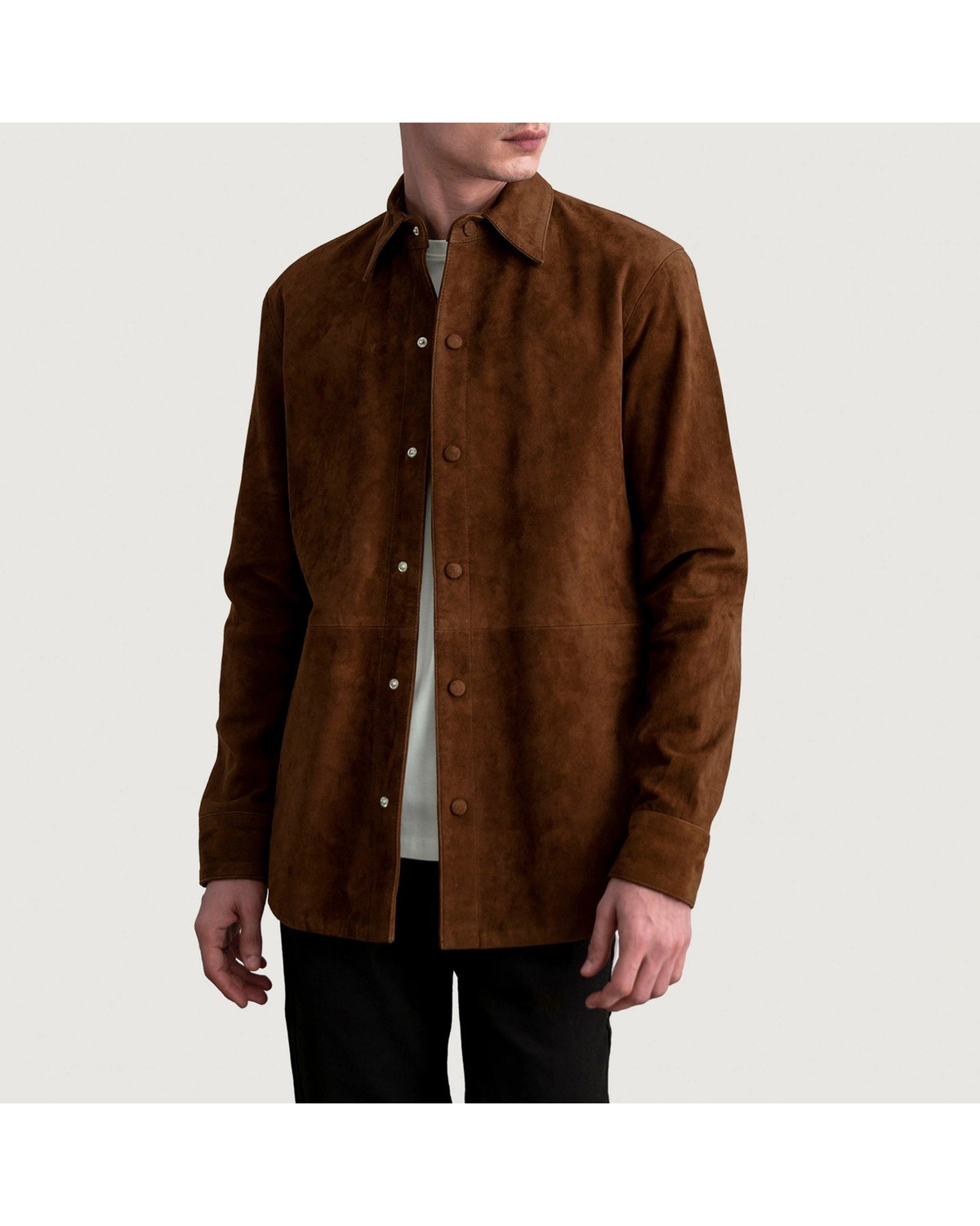 The Jacket Maker Haven goatskin suede overshirt in brown
