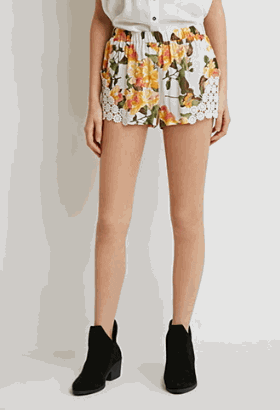 Crochet Paneled Floral Shorts