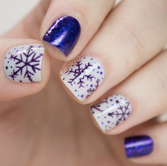 2016 Christmas Inspired Nail Art Purple Snowflakes
