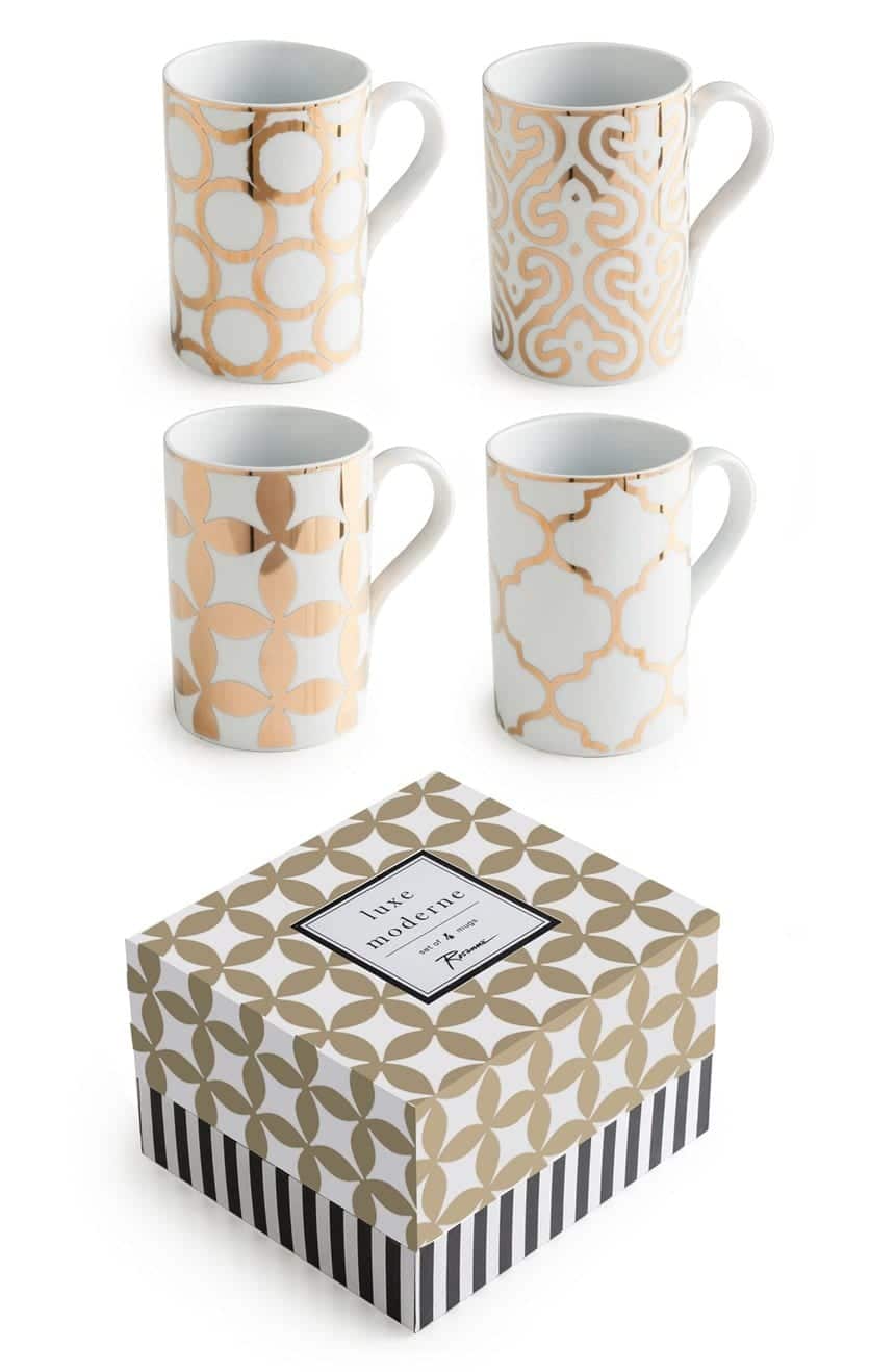 Best Coffee Cups: Set of 4 Gold/White Cups 2016
