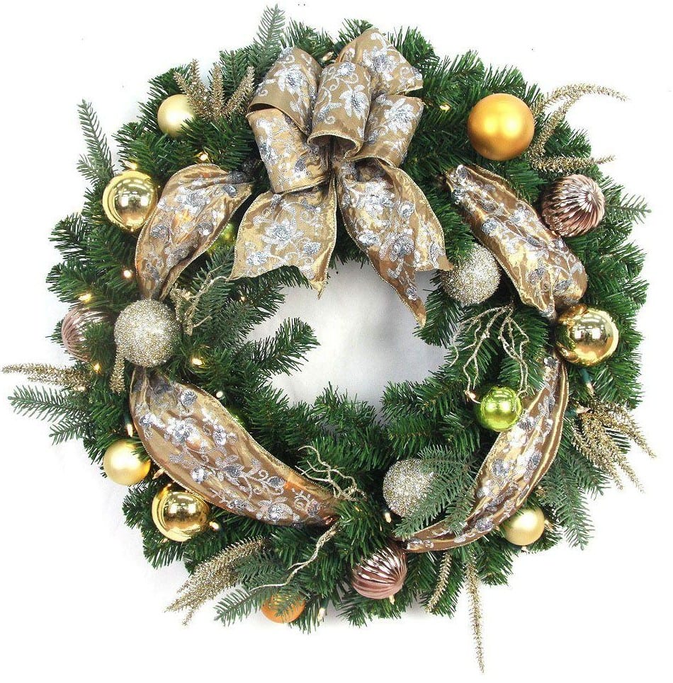 Best Christmas Wreaths 2016: Fake Wreath with Ribbons & Baulbs
