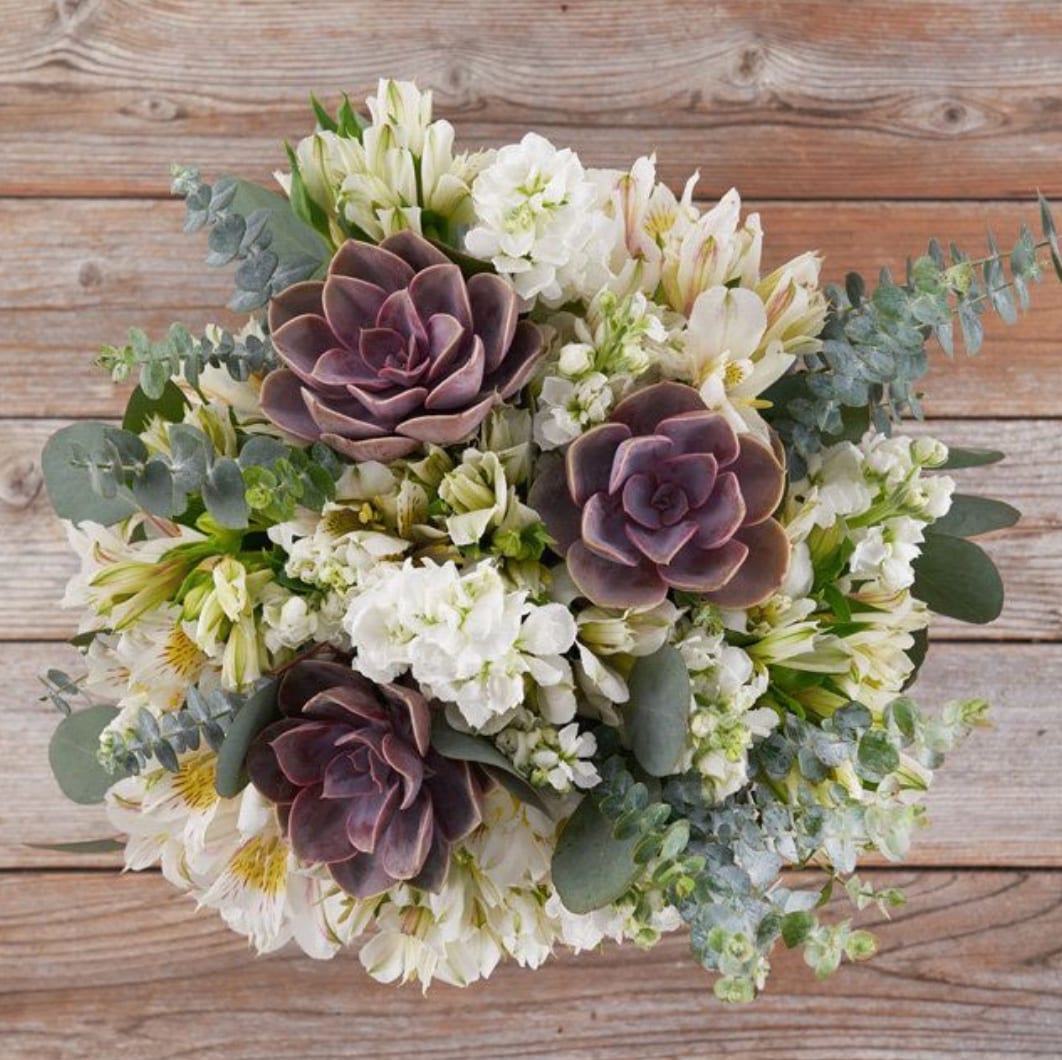 Alstroemeria Eucalyptus and Plantable Succulent Bouquet