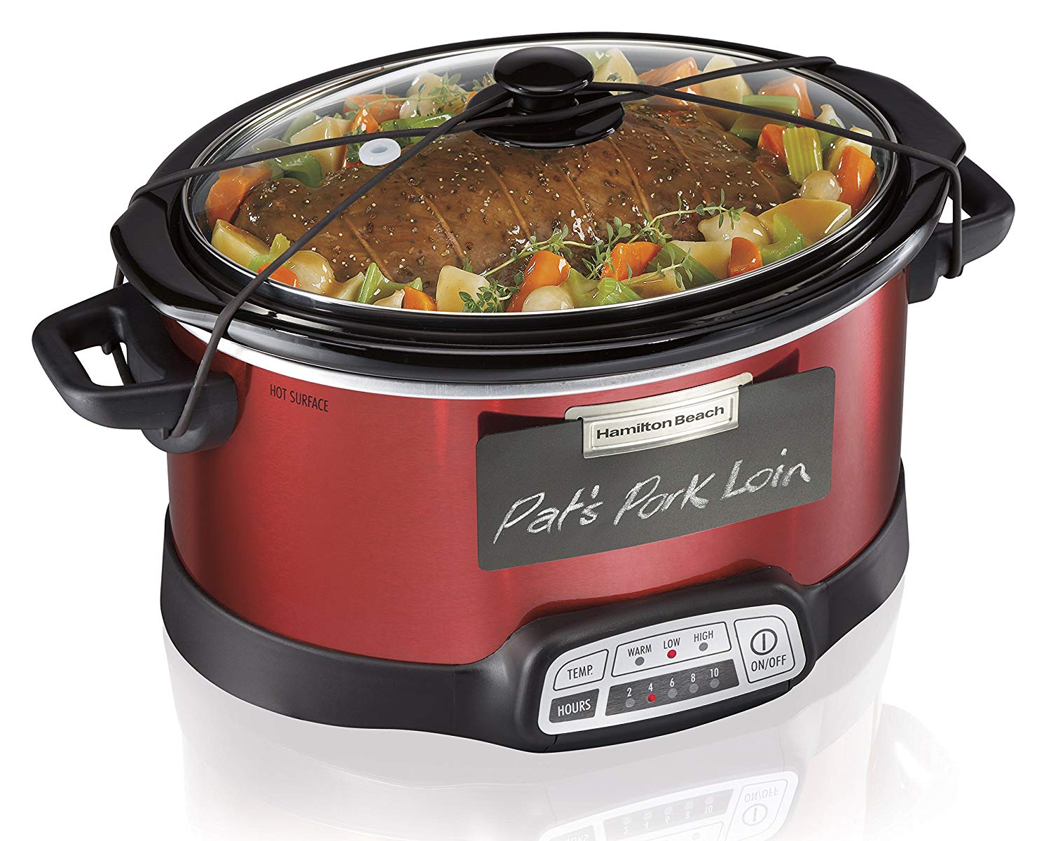 Hamilton Beach Programmable Slow Cooker With Lid Latch Strap and Chalkboard Panels