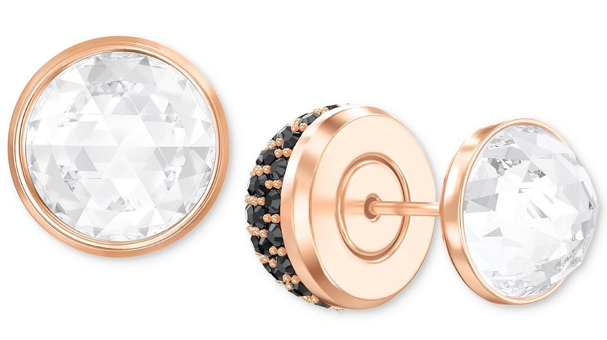 Swarovski Rose Gold Tone Pave Crystal Front & Back Earrings