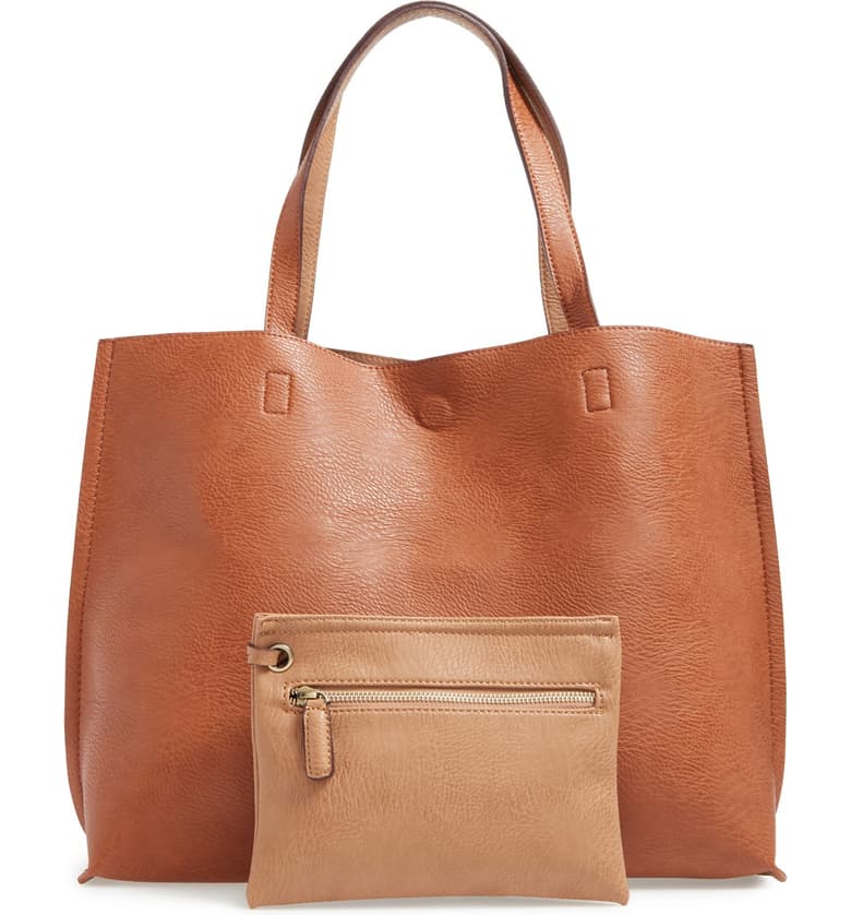 Street Level Reversible Faux Leather Tote and Wristlet