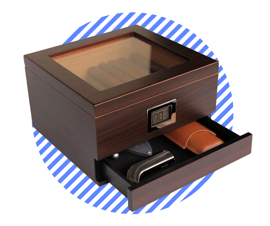 Glass Top Handcrafted Cedar Humidor with Front Digital Hygrometer