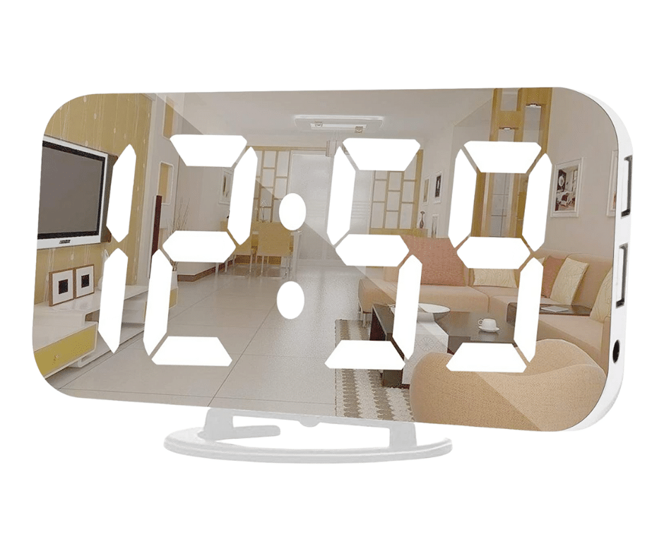 Mirror Digital Alarm Clock with USB Ports