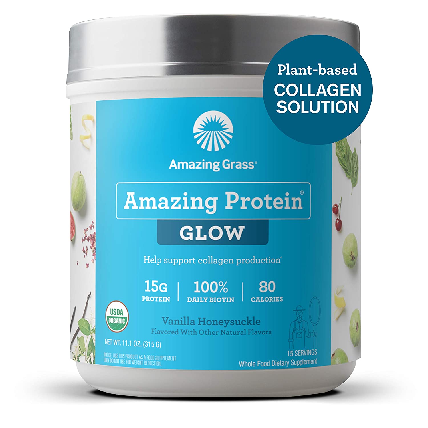 Amazing Grass GLOW Vegan Collagen Support with Biotin & Plant based Protein Powder