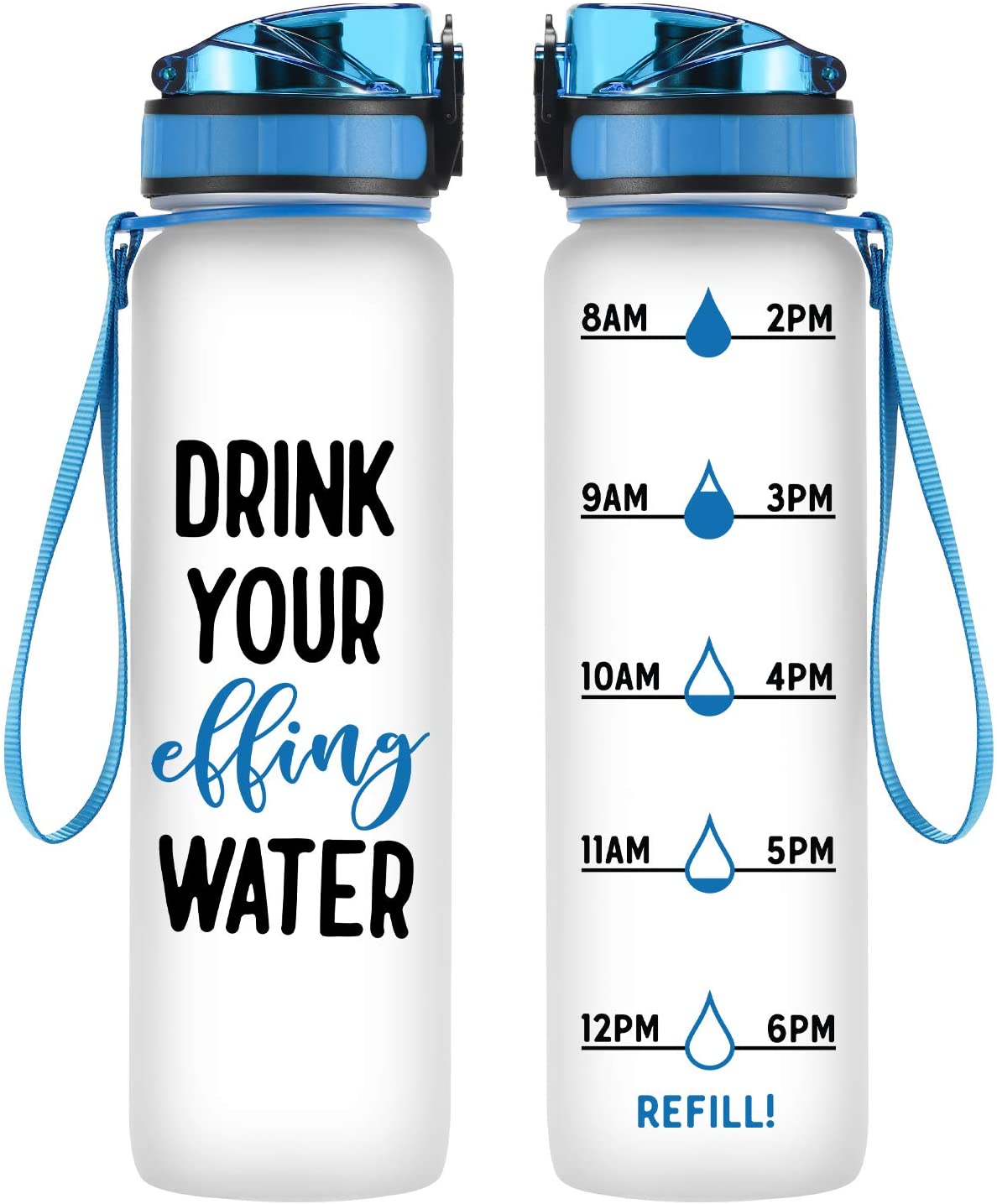 Drink your Effin Water 32oz Time Marked Water Bottle Blue